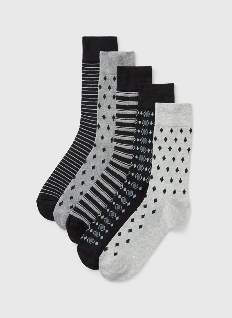 Matalan 5 Pack Multicolour Mono Patterned Socks