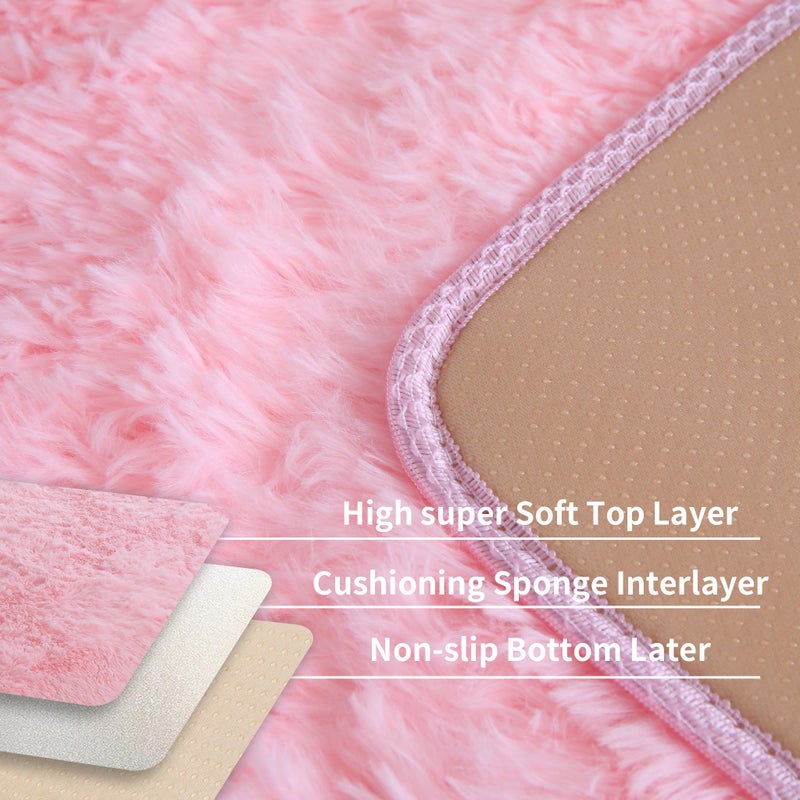 KICHOWUA KCHOWUA Pink Fluffy Shag Rug for Bedroom Girls,6'x9' Machine Washable Plush Fuzzy Throw Large Area Rugs for Living Room,Modern Soft Cute Shaggy Furry Nursery Kids Baby Dorm Room Carpets - Image 4