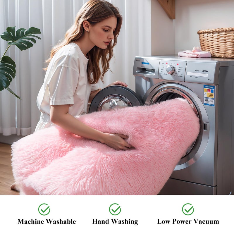 KICHOWUA KCHOWUA Pink Fluffy Shag Rug for Bedroom Girls,6'x9' Machine Washable Plush Fuzzy Throw Large Area Rugs for Living Room,Modern Soft Cute Shaggy Furry Nursery Kids Baby Dorm Room Carpets - Image 5