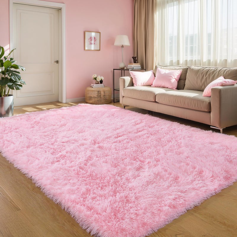 KICHOWUA KCHOWUA Pink Fluffy Shag Rug for Bedroom Girls,6'x9' Machine Washable Plush Fuzzy Throw Large Area Rugs for Living Room,Modern Soft Cute Shaggy Furry Nursery Kids Baby Dorm Room Carpets - Image 1