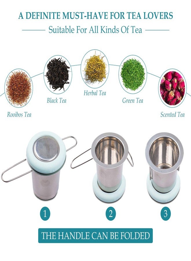 Fenshine Tea Infuser Stainless Steel Tea Strainer Folding Handle Tea Filter Extra Fine Mesh Strainer Brewing Basket with Lid for Loose Leaf Tea (Light Blue) … - Image 5