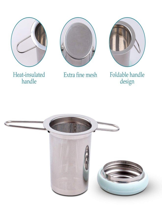Fenshine Tea Infuser Stainless Steel Tea Strainer Folding Handle Tea Filter Extra Fine Mesh Strainer Brewing Basket with Lid for Loose Leaf Tea (Light Blue) … - Image 3