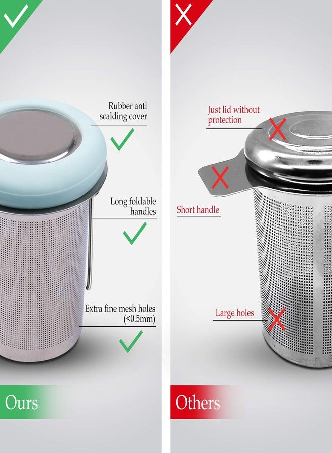 Fenshine Tea Infuser Stainless Steel Tea Strainer Folding Handle Tea Filter Extra Fine Mesh Strainer Brewing Basket with Lid for Loose Leaf Tea (Light Blue) … - Image 4