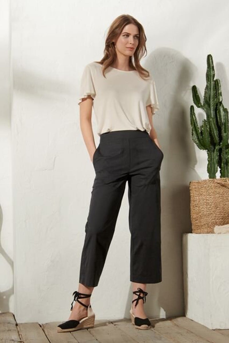 Tchibo Women Modern Fit Plain Wide Leg Pants, Black  - Image 1