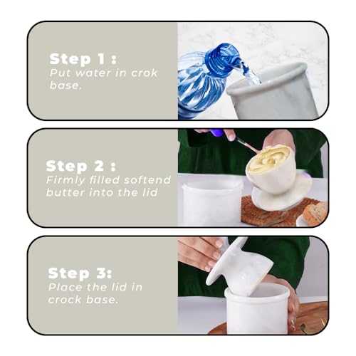 TheWolfard Butter Crock – French Butter Keeper with Lid, Countertop Butter Dish, Handcrafted Cloudy White Marble Housewarming Gift for Kitchen & Home - Image 5