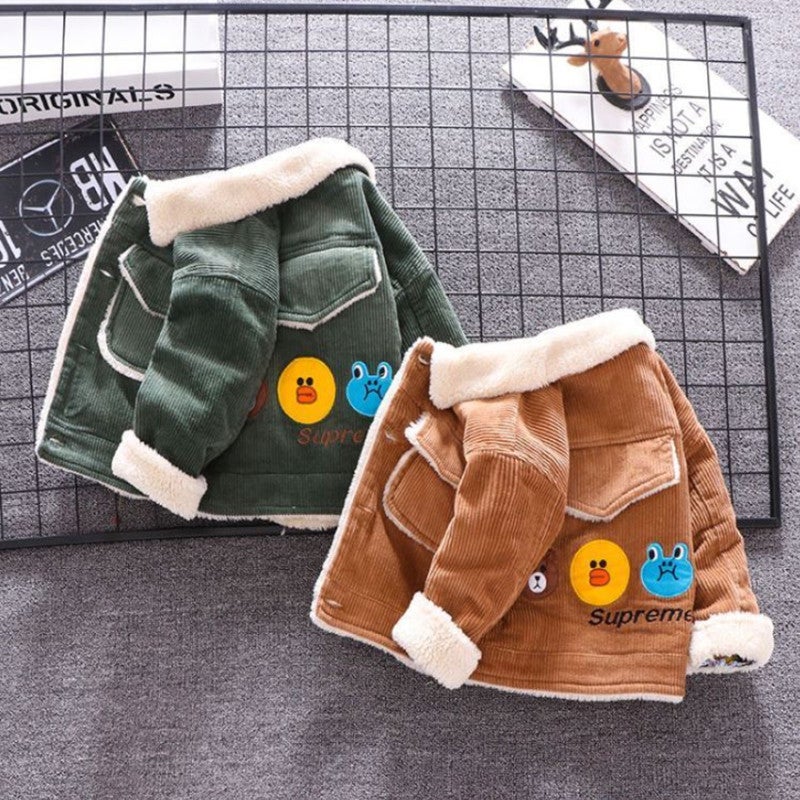 Baby Cotton-Padded Jacket Winter Fleece-Lined Thickened Cartoon 4 Children 3 Baby 2 Children 1 Year Old Boy Coat - Image 2