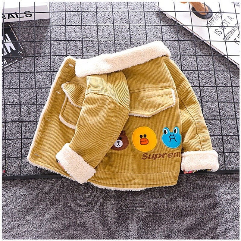 Baby Cotton-Padded Jacket Winter Fleece-Lined Thickened Cartoon 4 Children 3 Baby 2 Children 1 Year Old Boy Coat - Image 1