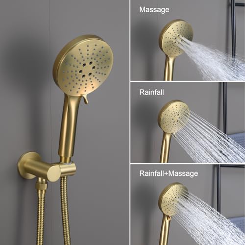 Iriber Shower System Ceiling Mounted Shower Faucet Mixer Set with Luxury High Pressure Shower head and 3-Setting Handheld, Bathroom Shower Trim Kit Contain Pressure Balance Valve,Brushed Gold - Image 5