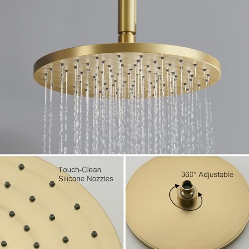 Iriber Shower System Ceiling Mounted Shower Faucet Mixer Set with Luxury High Pressure Shower head and 3-Setting Handheld, Bathroom Shower Trim Kit Contain Pressure Balance Valve,Brushed Gold - Image 4