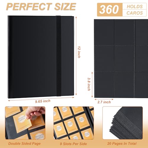 BOOMIBOO Card Binder 9 Pocket Storage 360 Card Binder,Trading Card Binder Senior and Sturdy Side-Loading Album,Intended For YuGiOh,MTG, TCG,Game Cards & Baseball Card Binde,(Black) - Image 2
