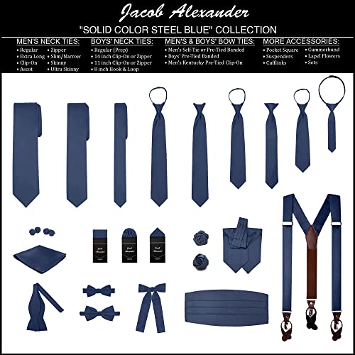 Jacob Alexander Solid Color Men's Regular Tie - Steel Blue - Image 5
