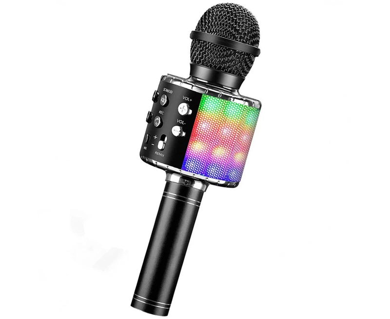 Bluetooth Microphone Wireless Karaoke Bluetooth Microphone Built-in Speaker Colour Lights-Black - Image 1