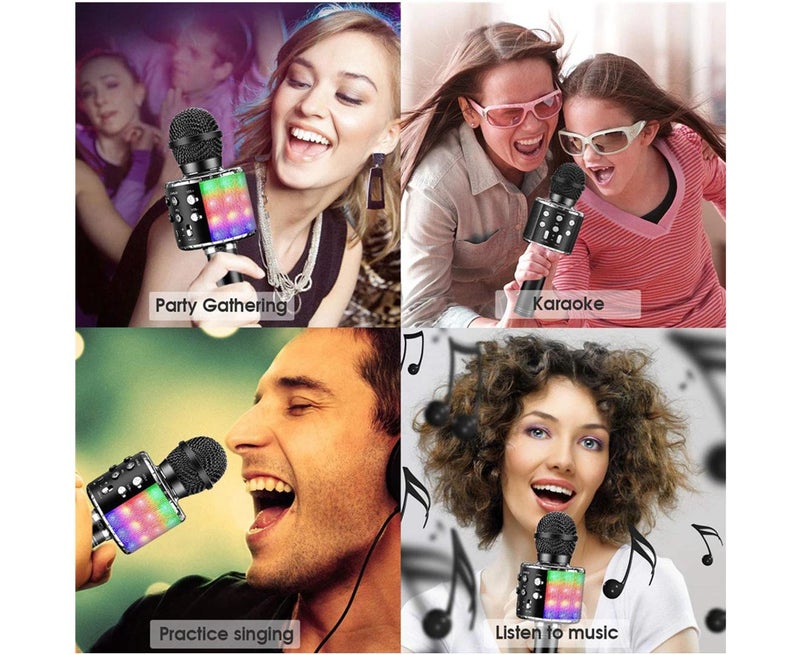 Bluetooth Microphone Wireless Karaoke Bluetooth Microphone Built-in Speaker Colour Lights-Black - Image 5