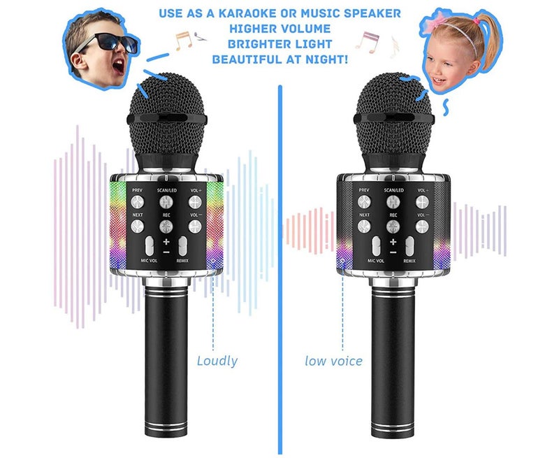 Bluetooth Microphone Wireless Karaoke Bluetooth Microphone Built-in Speaker Colour Lights-Black - Image 3
