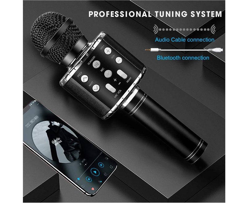 Bluetooth Microphone Wireless Karaoke Bluetooth Microphone Built-in Speaker Colour Lights-Black - Image 2