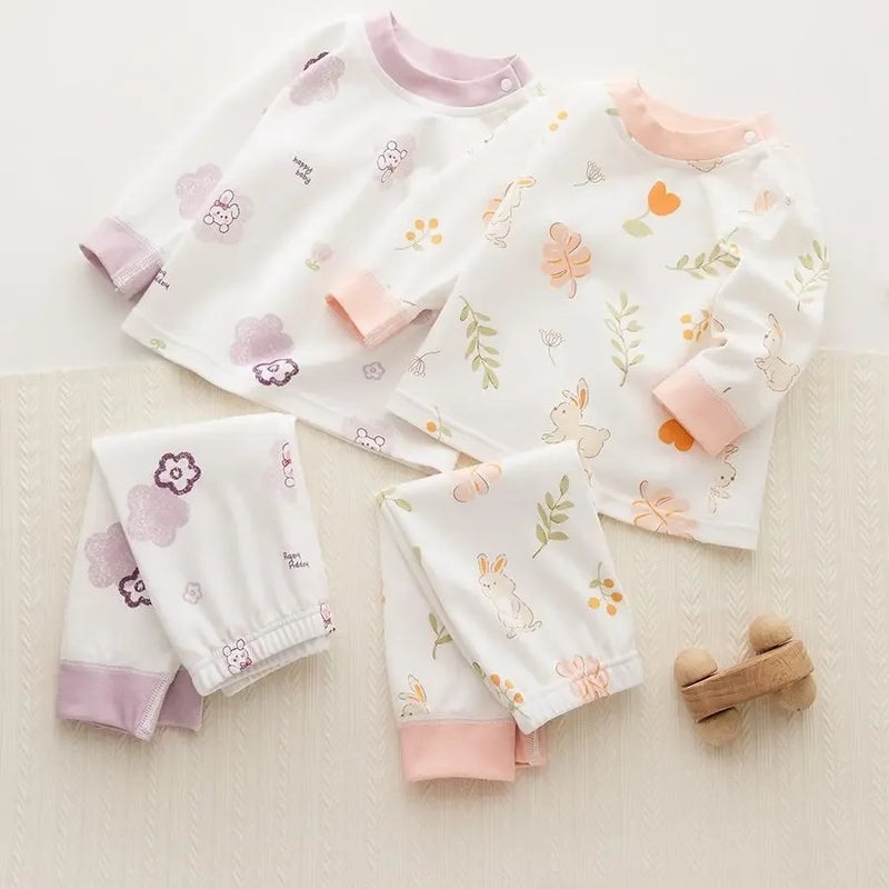 Baby''s long-sleeved pajamas, suit pure cotton thermal underwear, two-piece home wear, girls'' long-sleeved pajamas base - Image 3