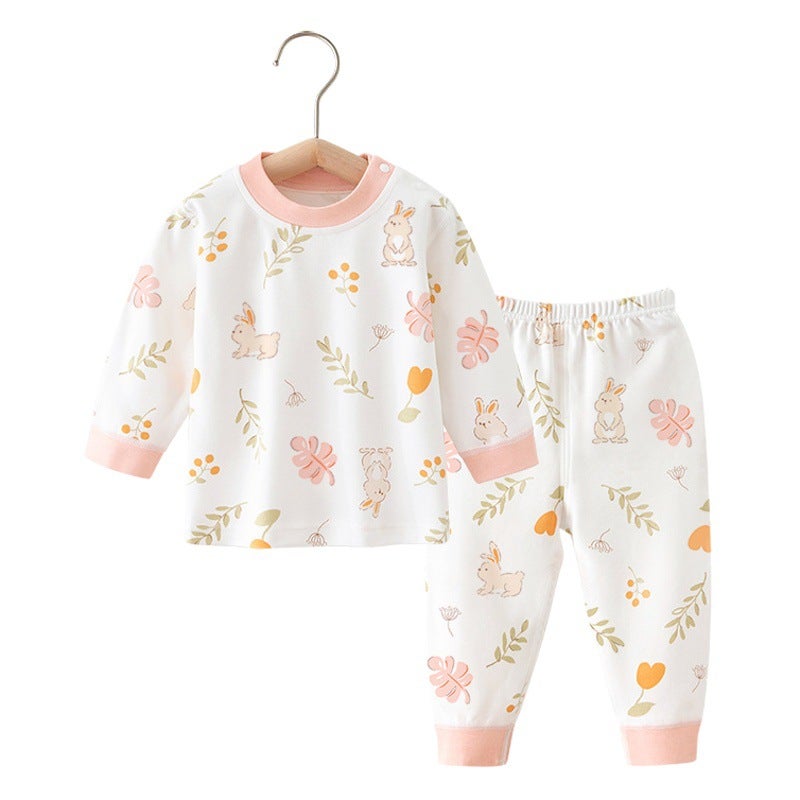Baby''s long-sleeved pajamas, suit pure cotton thermal underwear, two-piece home wear, girls'' long-sleeved pajamas base - Image 2