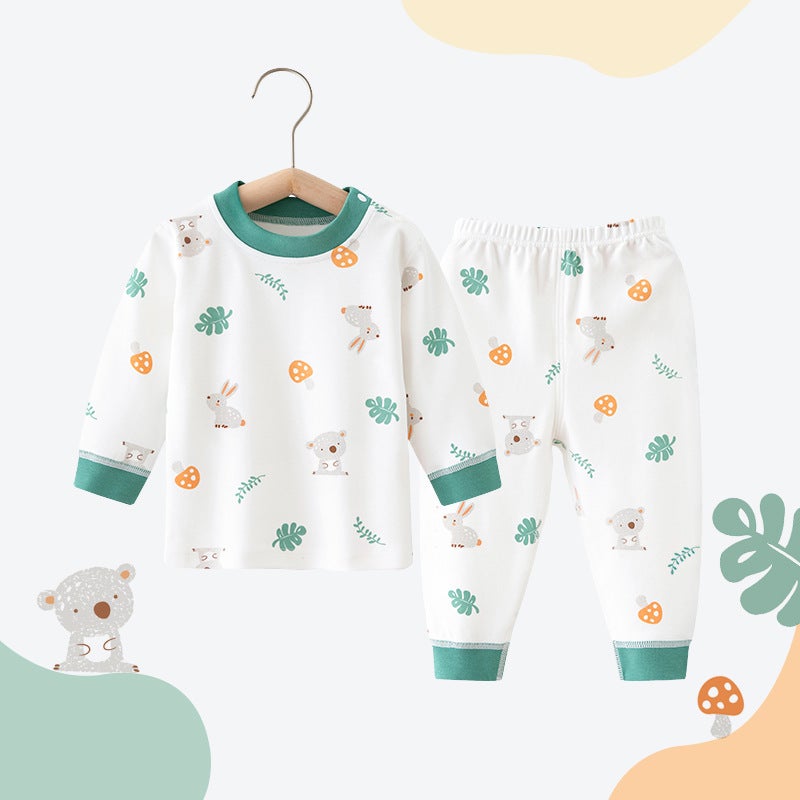 Baby''s long-sleeved pajamas, suit pure cotton thermal underwear, two-piece home wear, girls'' long-sleeved pajamas base - Image 1