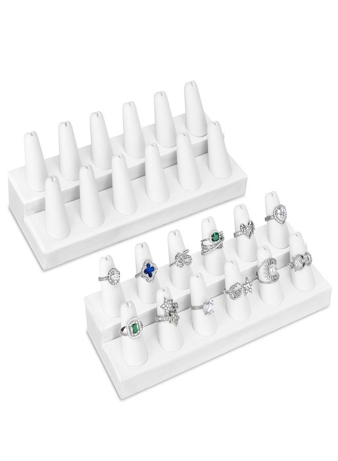 MOOCA 2 Pcs Set Priumen White Faux Leather Finger Ring Display Jewelry Organizer of 12 Rings Display Jewelry Holder of Leatherette Stand - Image 1