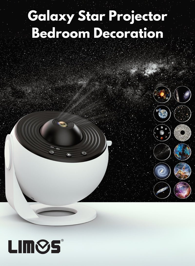 LIMOS Star Projector, Planetarium Projector Galaxy for Bedroom,360 Degree Rotation Night Light with 4K Replaceable 12 Discs Large Projection Area Sky Kids Adults Gifts, White (BL-DQY02) - Image 2