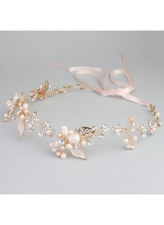 Oriamour Bridal Crystal Headband With Freshwater Pearls Flower Design Wedding Hair Accessories (Gold)  - Image 1