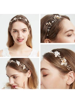 Oriamour Bridal Crystal Headband With Freshwater Pearls Flower Design Wedding Hair Accessories (Gold)  - Image 4