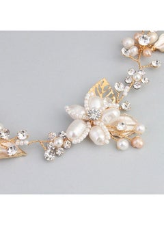Oriamour Bridal Crystal Headband With Freshwater Pearls Flower Design Wedding Hair Accessories (Gold)  - Image 3