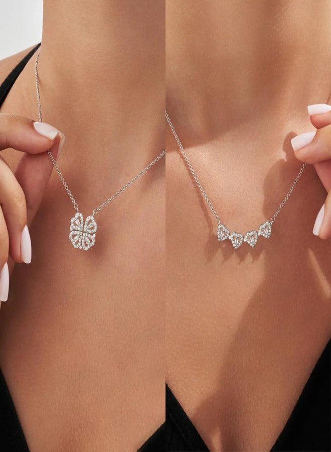 SALVE Fashion Heart Magnetic Pendant for Women & Girls | Anti-Tarnish | Clover Necklace | Neck Chain | Locket | Fancy & Stylish | Accessories for Everyday Wear | Valentine's Gift for Girlfriend - Image 4
