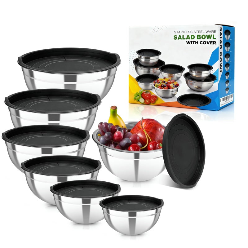 YJSLICT 7 Piece Stainless Steel Mixing Bowls with Lids Set, Metal Mixing Bowls Nesting Design Salad Bowl for Kitchen Cooking, Baking, Prepping and Serving Food (Size 0.7, 1.1, 1.5, 2.1, 3.5, 4, 4.5QT) - Image 1