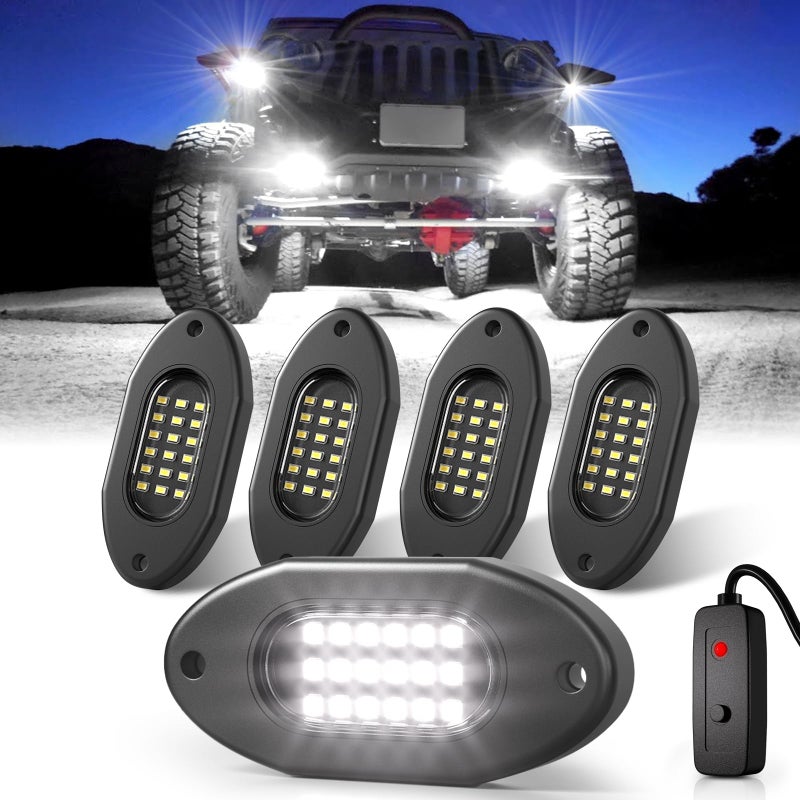 Honalia Pure White Rock Lights 4 Pods  6000K White Led Rock Lights Kits With Switch - Image 1