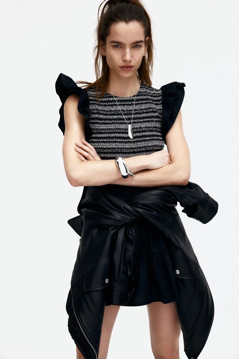 اتش اند ام Flutter-sleeved poplin dress