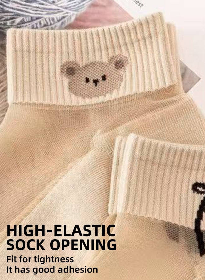 NICE Women'S Transparent Socks - Transparent Flower Ankle Socks - Thin Mesh Lace Elastic Jacquard Glass Silk - Bear Boat Socks Transparent Anti-Snagging 5 Pairs  - Image 3