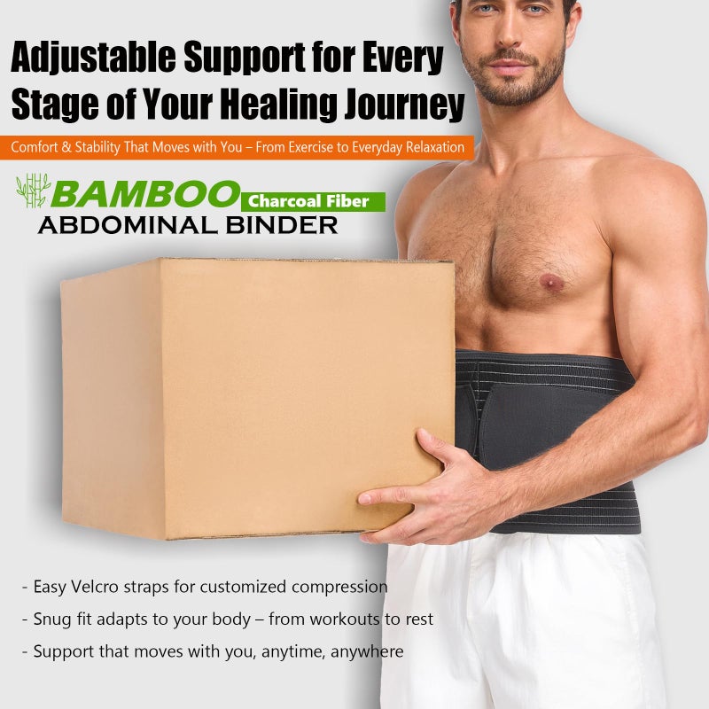 DOREIPA Abdominal Binder for Men and Women â€“ Post Surgery & Postpartum Recovery Hernia Support Belt Waist Trainer for Men Adjustable Compression Wrap (Black,XL) - Image 4