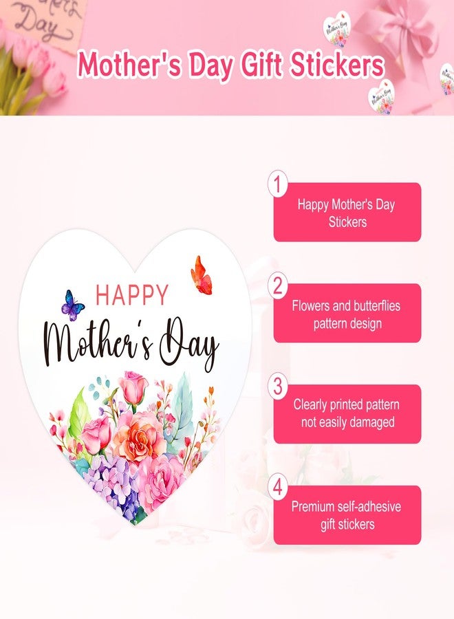 G2PLUS Mother's Day Stickers, 60PCS Happy Mother's Day Gift Stickers, 2'' Heart Shaped Mother's Day Label Stickers, Floral Gift Stickers for Mother's Day Gift Wrap, Party Favors Decorations - Image 3