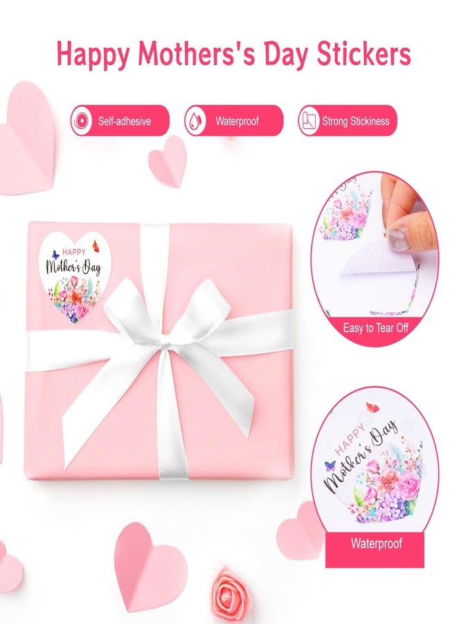 G2PLUS Mother's Day Stickers, 60PCS Happy Mother's Day Gift Stickers, 2'' Heart Shaped Mother's Day Label Stickers, Floral Gift Stickers for Mother's Day Gift Wrap, Party Favors Decorations - Image 4