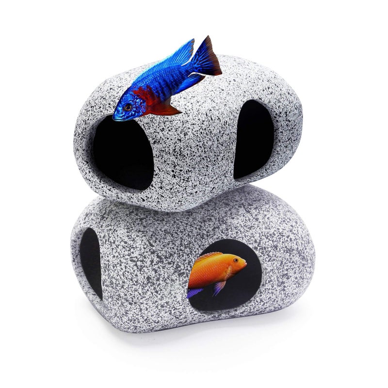 2PCS Aquarium Hideaway Rocks for Aquatic Pets to Breed Play and Rest Safe and NonToxic Fish Tank Ornaments Ceramic Decor Rocks for Betta