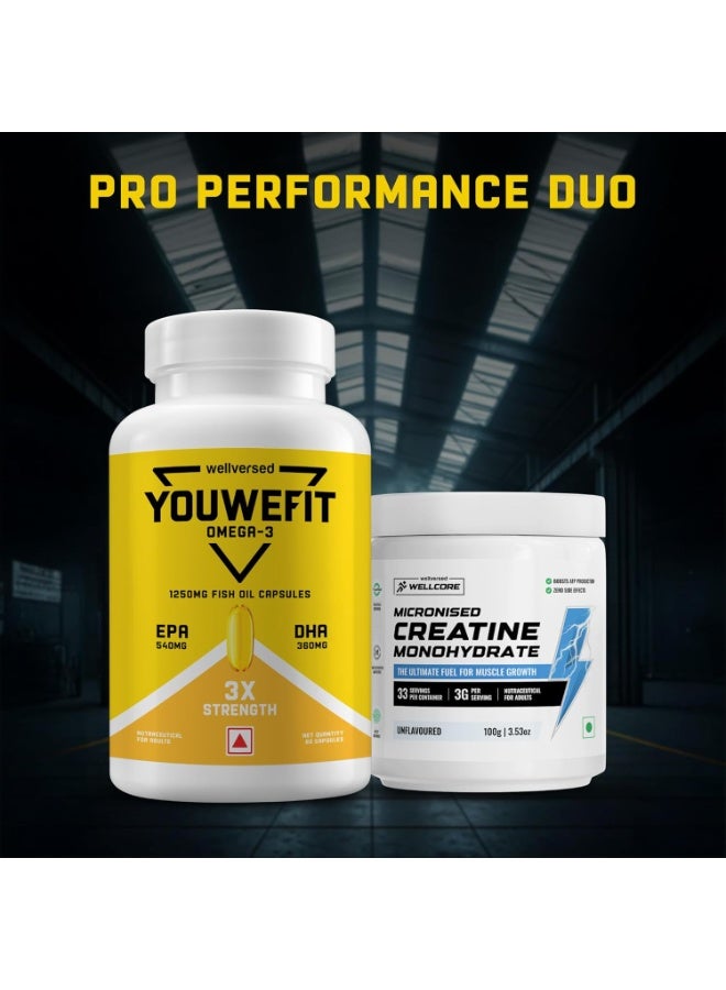 Wellcore Creatine 100g (33 Servings) + YouWeFit Omega-3 Fish Oil (60 Capsules, 1250mg Triple Strength) - Image 3