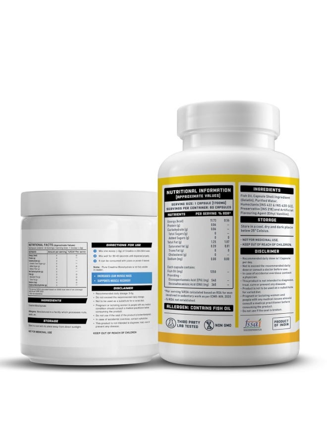 Wellcore Creatine 100g (33 Servings) + YouWeFit Omega-3 Fish Oil (60 Capsules, 1250mg Triple Strength) - Image 2