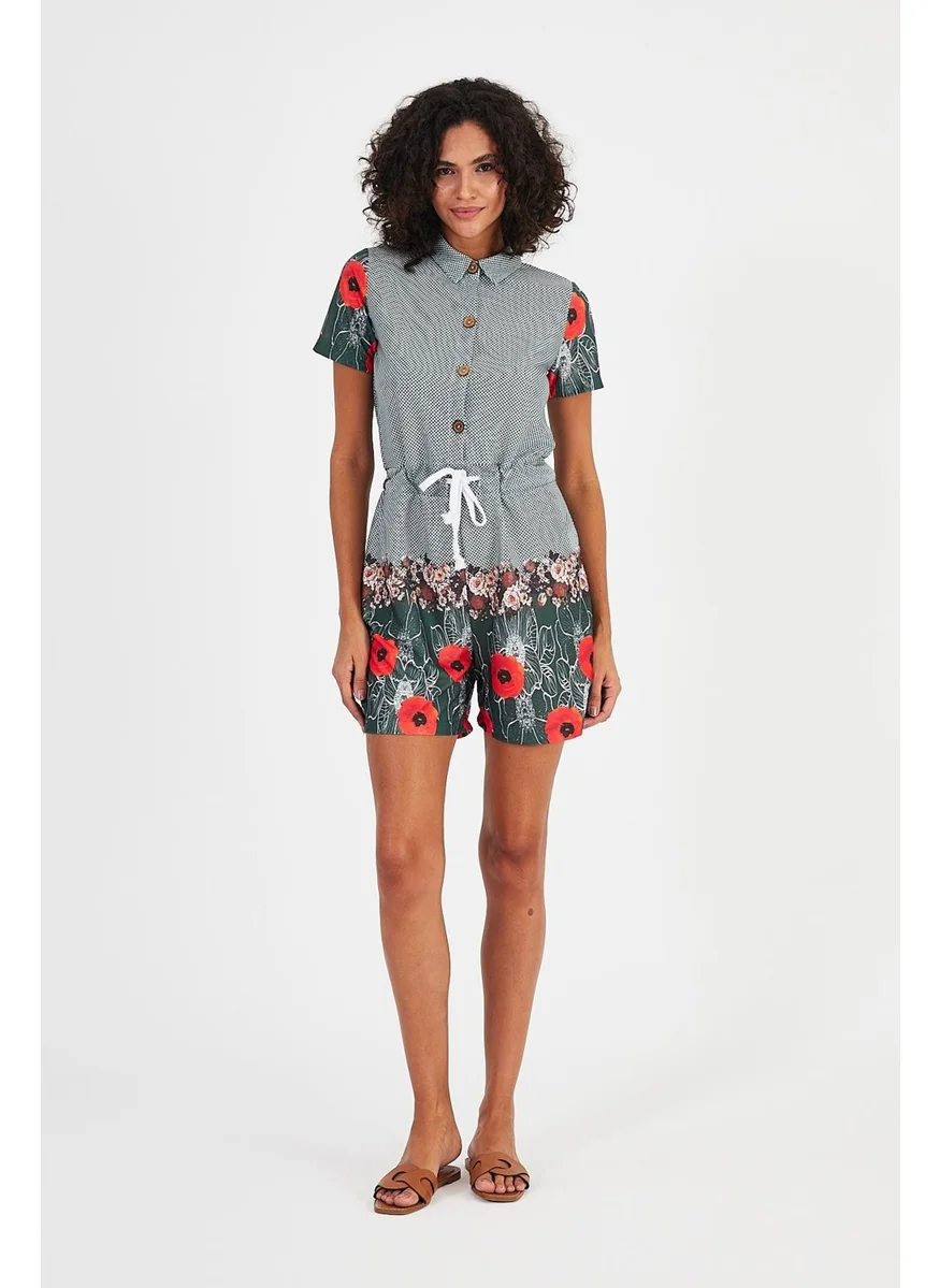 Alexander Gardi Alexandergardı Patterned Shirt Collar Jumpsuit with Shorts (B19-1510)