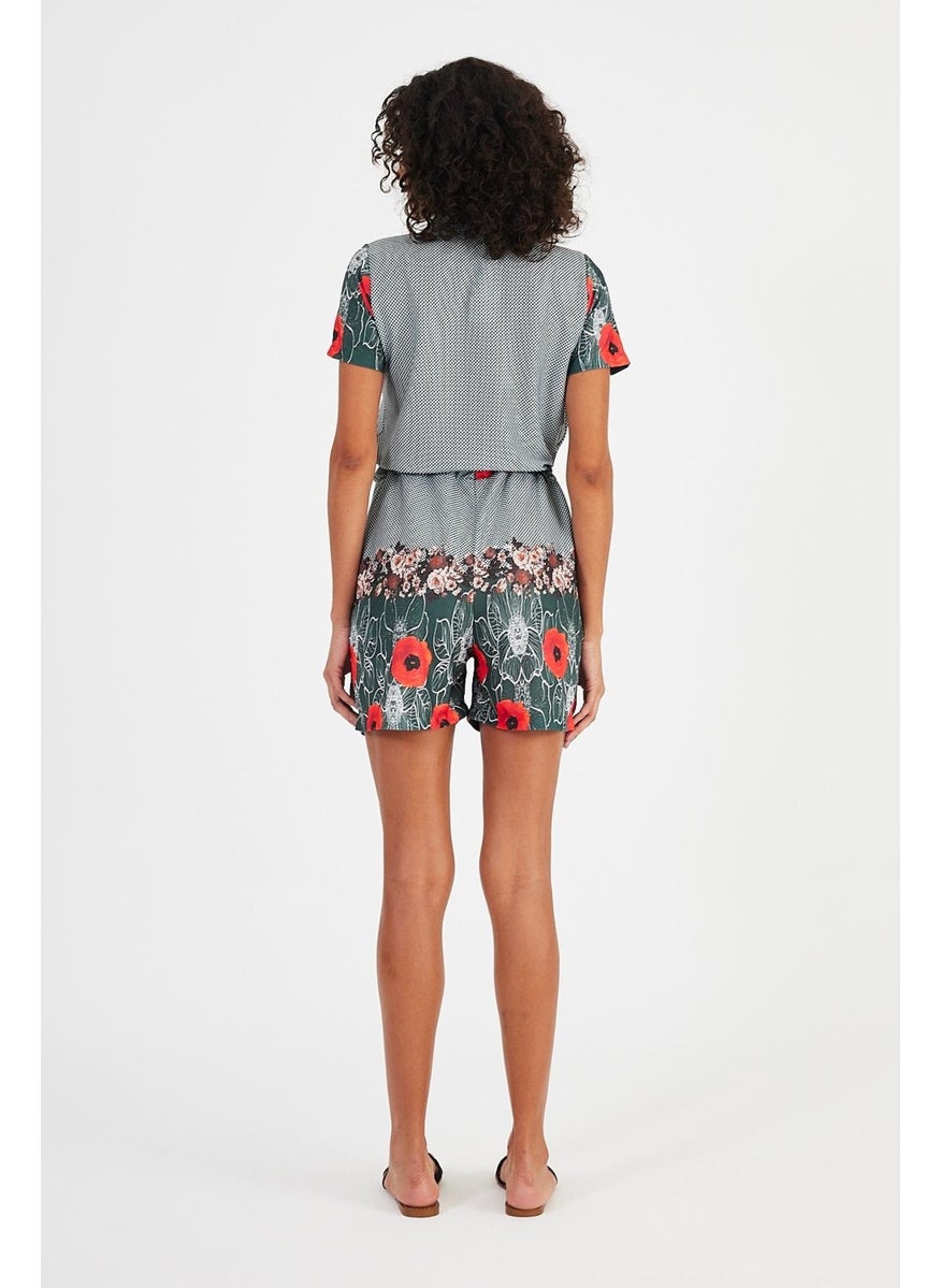 Alexandergardı Patterned Shirt Collar Jumpsuit with Shorts (B19-1510)