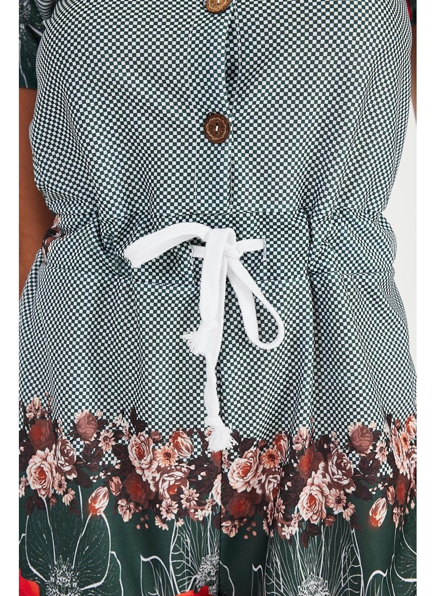 Alexandergardı Patterned Shirt Collar Jumpsuit with Shorts (B19-1510)
