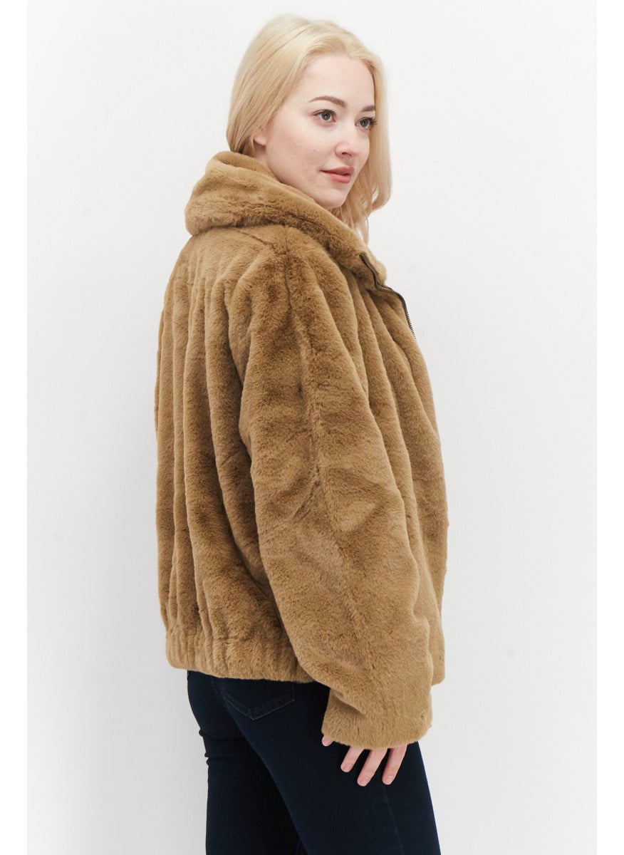 French Connection - Women Textured Softshell Jacket, Tan - Image 1
