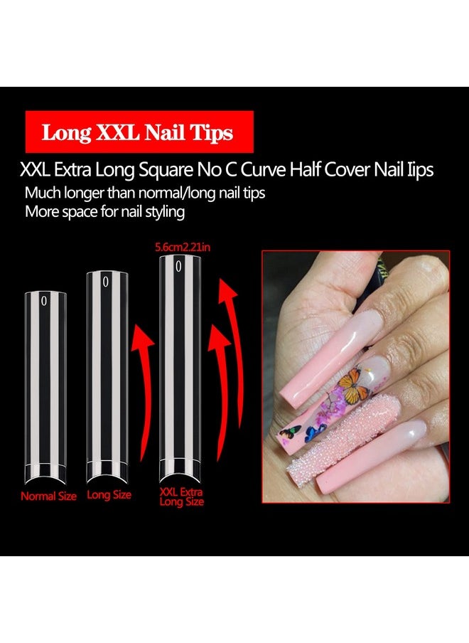 Namgznso 600Pcs No C Curve Nail Tips For Acrylic Nails Professional Xxl Clear Nail Tips Straight Square Flat Nails Tips Extra Long Acrylic Nail Tips Half Cover Fake Nails For Nail Salon And Home Diy 12 Sizes  - Image 3