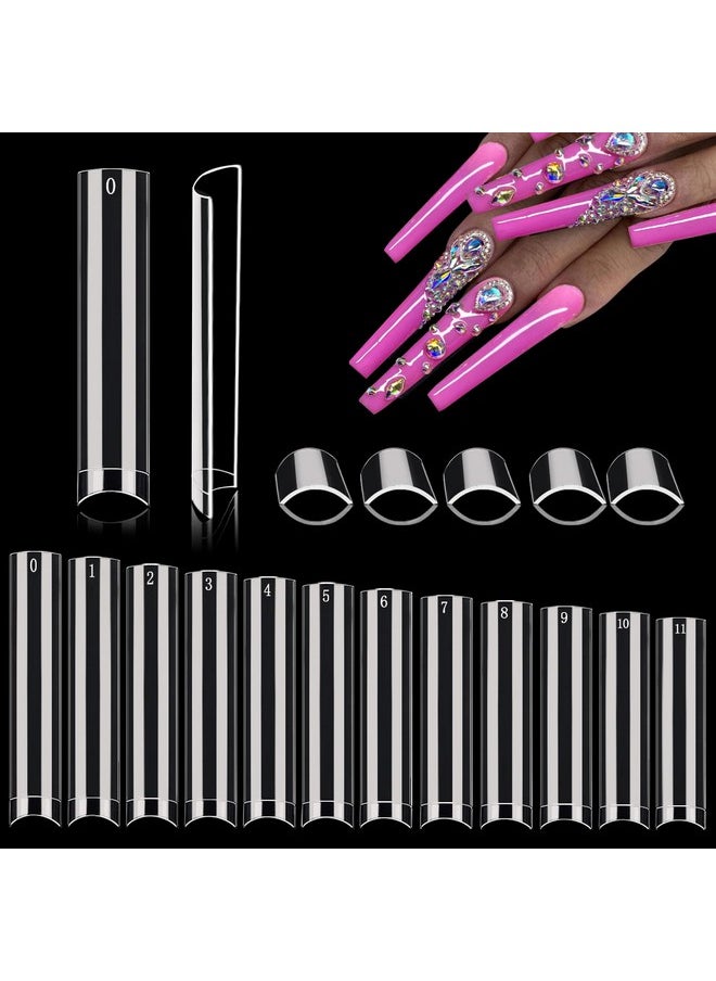 Namgznso 600Pcs No C Curve Nail Tips For Acrylic Nails Professional Xxl Clear Nail Tips Straight Square Flat Nails Tips Extra Long Acrylic Nail Tips Half Cover Fake Nails For Nail Salon And Home Diy 12 Sizes  - Image 2