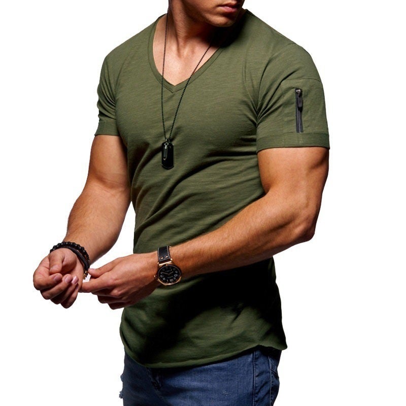 Men's T-shirt Cross-border Clothing European and American Foreign Trade Men's V-neck Solid Color plus size Casual Short-sleeved T-shirt - Image 1
