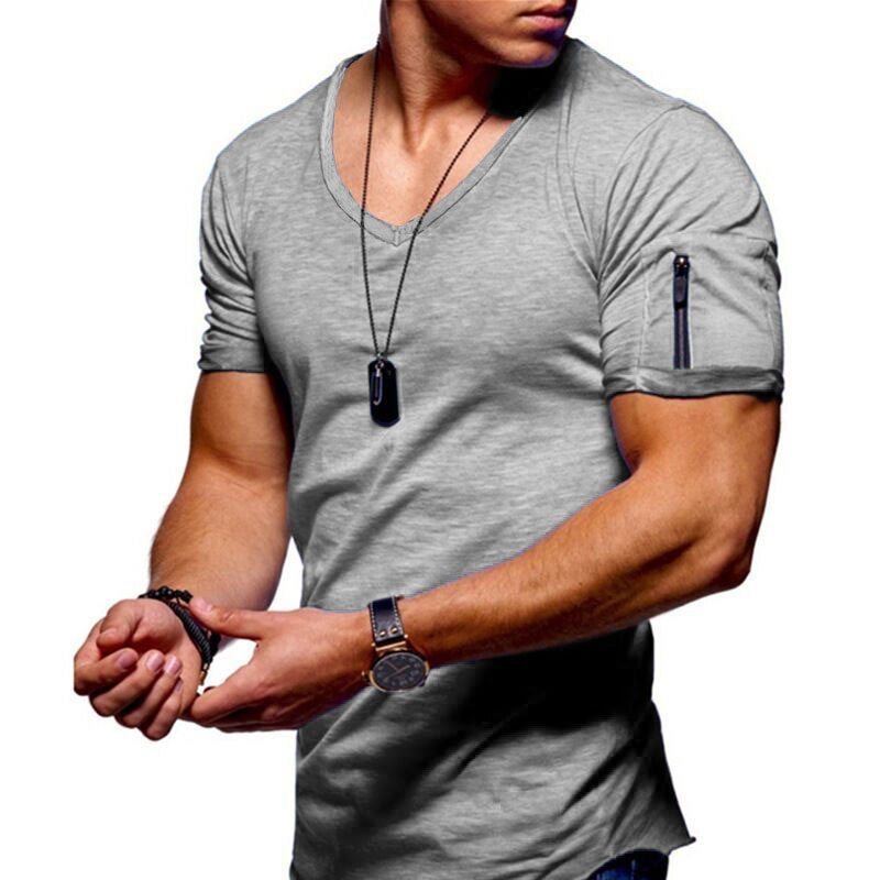Men's T-shirt Cross-border Clothing European and American Foreign Trade Men's V-neck Solid Color plus size Casual Short-sleeved T-shirt - Image 5