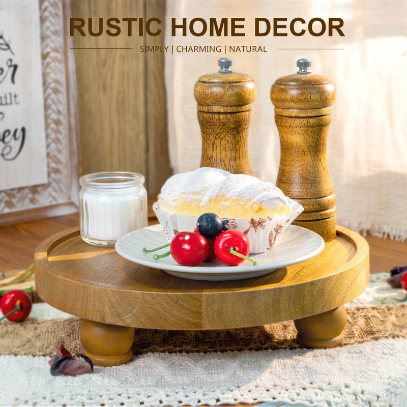 EOSAHR Farmhouse Round Wood Riser â€“ Wooden Tray Pedestal Stand for Bathroom Decor & Kitchen Sink â€“ Decorative Riser Display Stand for Cupcake and Sponge (Light Brown) - Image 3