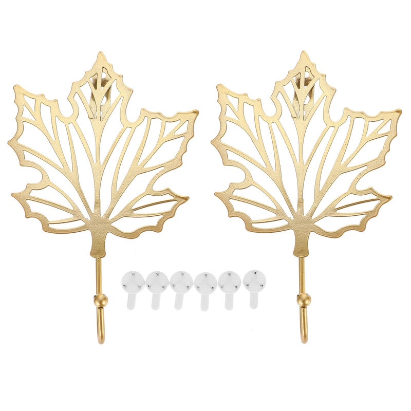 أدوات تعليق نورديك الذهبية على شكل ورقة القيقب، مجموعة من قطعتين، خطافات حديدية للمعاطف والملابس للمدخل والمنزل - Image 2
