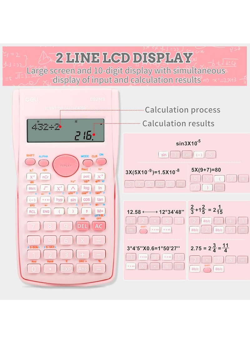 Scientific Calculator, Cute Scientific Math Calculator Function Calculator for Students Algebra Geometry Basic Caculator for Middle and High School Student College School Supplies (Pink)