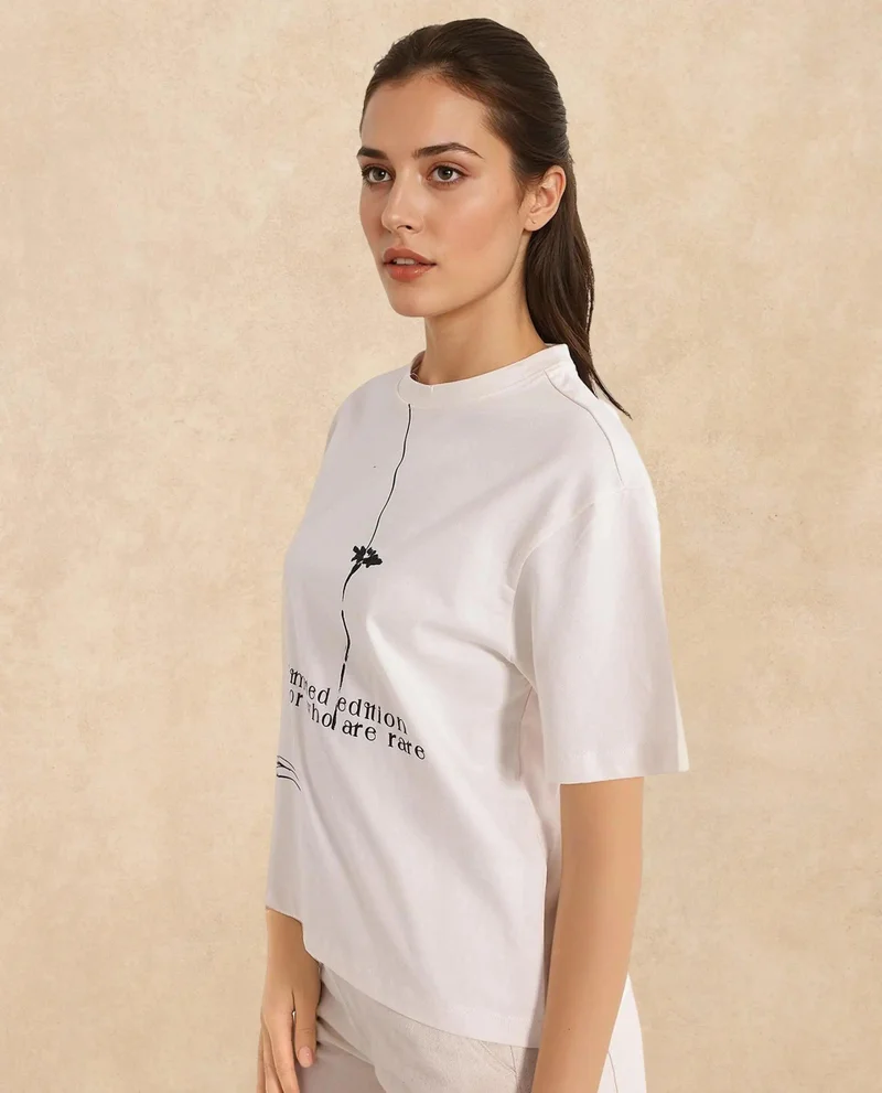 Rareism Women's Essential Graphic Print Cotton T-Shirt